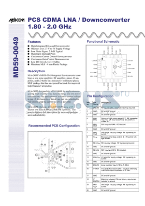 MD59-0049 datasheet - PCS CDMA LNA/Downconverter 1.80-2.0 GHz