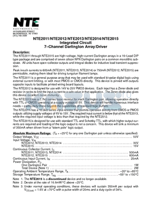 NTE2013 datasheet - Integrated Circuit 7-Channel Darlington Array/Driver