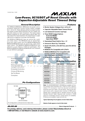 MAX6340UK29-T datasheet - Low-Power, SC70/SOT lP Reset Circuits with Capacitor-Adjustable Reset Timeout Delay