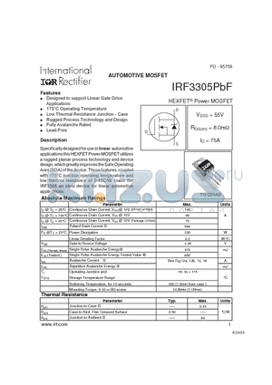 IRF3305PBF datasheet - HEXFET^ Power MOSFET
