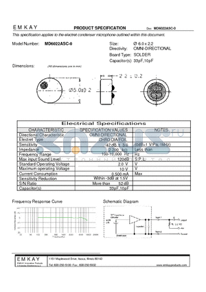 MD6022ASC-0 datasheet - applies to the electret condenser microphone outlined