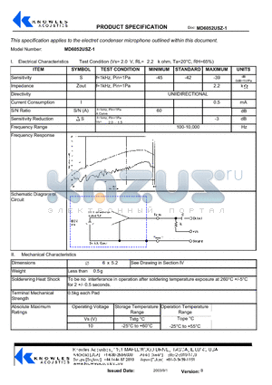 MD6052USZ-1 datasheet - Electrical Characteristics Test Condition (Vs= 2 . 0 V, RL= 2 . 2 k ohm, Ta=20`C, RH=65%)