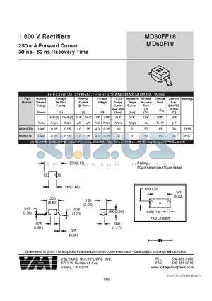 MD60F18 datasheet - 1,800 V Rectifiers 250 mA Forward Current 30 ns - 50 ns Recovery Time