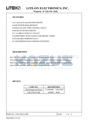 LTP-2558AA-RD datasheet - Property of Lite-On Only