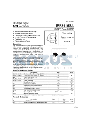 IRF3415S datasheet - Power MOSFET(Vdss=150V, Rds(on)=0.042ohm, Id=43A)