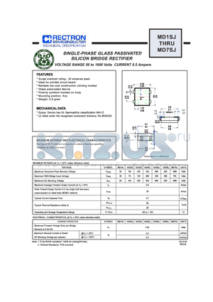 MD6SJ datasheet - SINGLE-PHASE GLASS PASSIVATED SILICON BRIDGE RECTIFIER