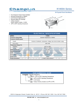 K1450A datasheet - 5V Crystal Clock Oscillators