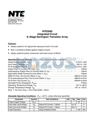 NTE2082 datasheet - Integrated Circuit 6−Stage Darlington Transistor Array