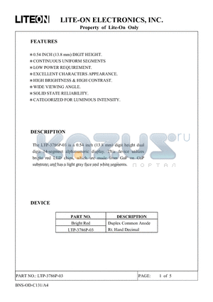 LTP-3786P-03 datasheet - Duplex Common Anode Rt Hand Decimal