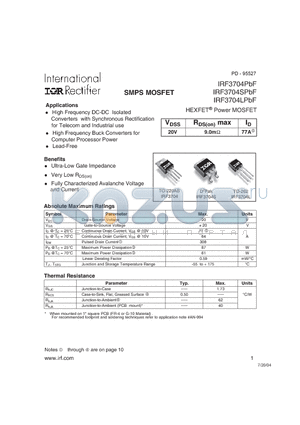 IRF3704SPBF datasheet - HEXFET Power MOSFET