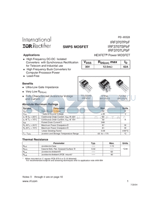IRF3707PBF datasheet - HEXFET Power MOSFET