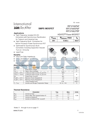 IRF3709LPBF datasheet - SMPS MOSFET