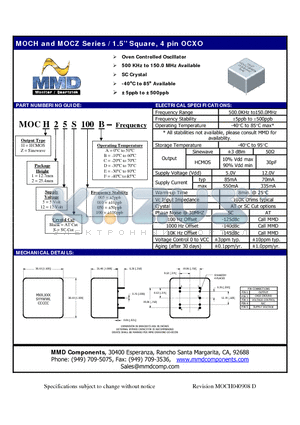 MOCZ15005D datasheet - Oven Controlled Oscillator