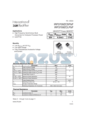 IRF3709ZCSPBF datasheet - HEXFET Power MOSFET