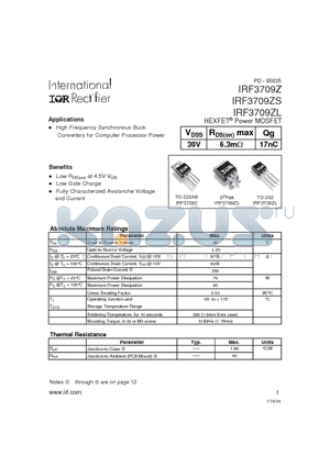 IRF3709ZS datasheet - HEXFET Power MOSFET