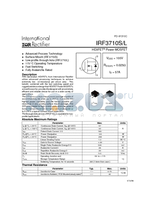 IRF3710S datasheet - Power MOSFET(Vdss=100V, Rds(on)=0.025ohm, Id=57A)