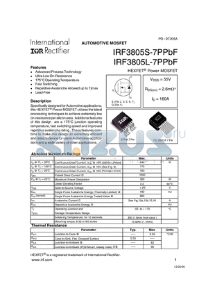 IRF3805L-7PPBF datasheet - HEXFET^ Power MOSFET