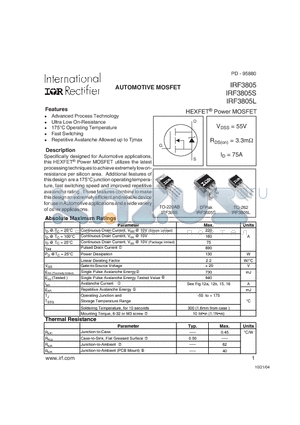 IRF3805S datasheet - AUTOMOTIVE MOSFET