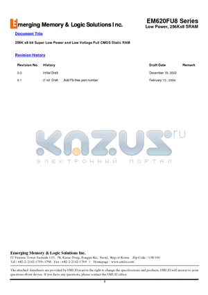 EM6160F32B-45LF datasheet - 256K x8 bit Super Low Power and Low Voltage Full CMOS Static RAM