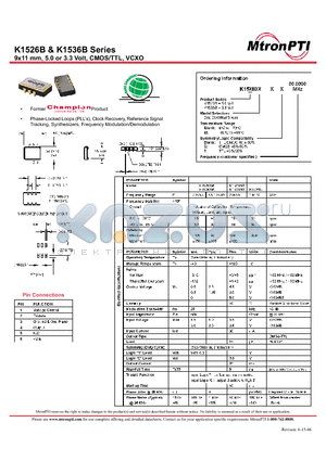 K1526BAC datasheet - 9x11 mm, 5.0 or 3.3 Volt, CMOS/TTL, VCXO