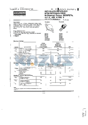 IRF430 datasheet - N-Channel Power MOSFETs, 4.5 A, 450V/500V