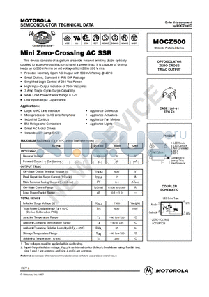 MOCZ500 datasheet - OPTOISOLATOR ZERO CROSS TRIAC OUTPUT