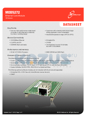 MOD5272 datasheet - Use as a high-performance single board computer or add Ethernet connectivity to a new or existing design