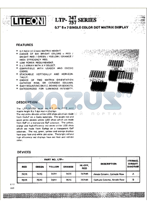 LTP747R datasheet - 0.7 inch 5x7 SINGLE COLOR DOT MATRIX DISPLAY