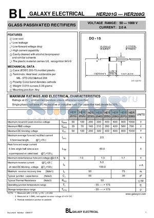 HER203G datasheet - GLASS PASSIVATED RECTIFIERS