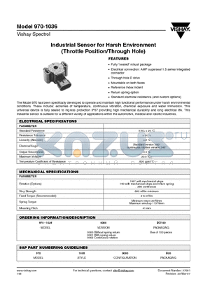 MODEL970-1036 datasheet - Industrial Sensor for Harsh Environment (Throttle Position/Through Hole)