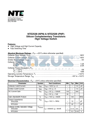 NTE2529 datasheet - Silicon Complementary Transistors High Voltage Switch