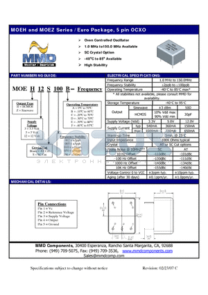 MOEH12050A datasheet - Oven Controlled Oscillator