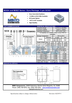 MOEH12100C datasheet - Oven Controlled Oscillator