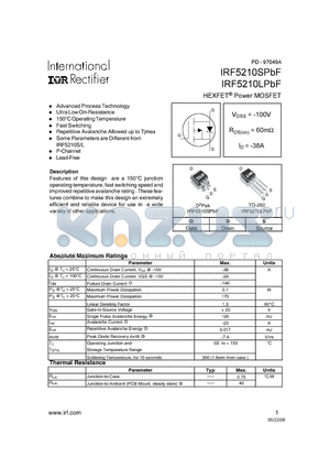 IRF5210LPBF datasheet - HEXFET Power MOSFET