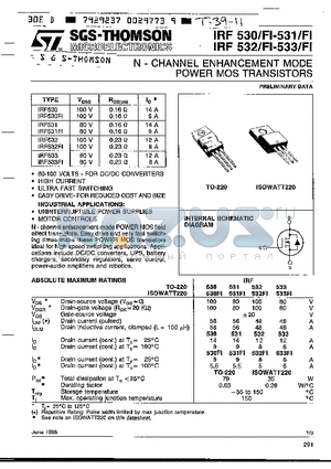 IRF530 datasheet - N - CHANNEL ENHANCEMENT MODE POWER MOS TRANSISTOR