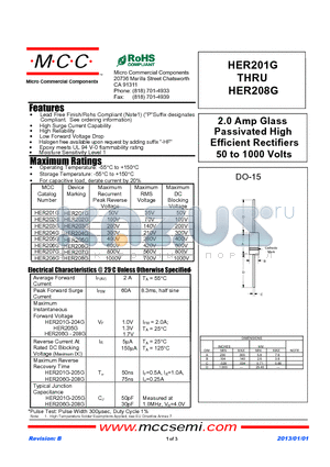 HER204G datasheet - 2.0 Amp Glass Passivated High Efficient Rectifiers 50 to 1000 Volts