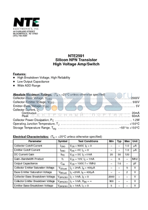 NTE2591 datasheet - Silicon NPN Transistor High Voltage Amp/Switch