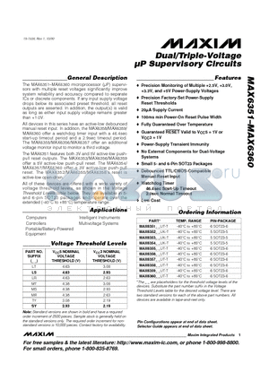 MAX6353MSUK-T datasheet - Dual/Triple-Voltage lP Supervisory Circuits