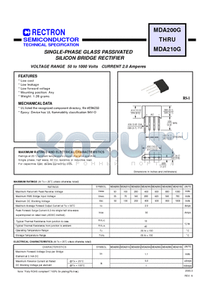 MDA200G datasheet - SINGLE-PHASE GLASS PASSIVATED SILICON BRIDGE RECTIFIER