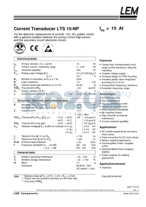 LTS15-NP datasheet - Current Transducer