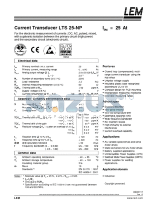 LTS25-NP datasheet - Current Transducer