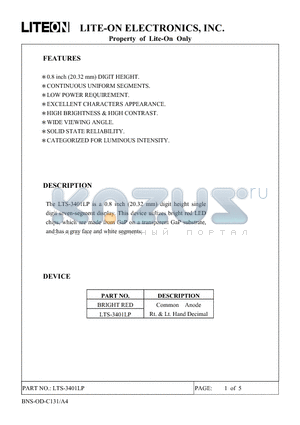 LTS3401LP datasheet - The LTS-3401LP is a 0.8 inch (20.32 mm) digit height single digit seven-segment display