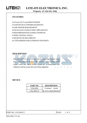 LTS3401LY datasheet - The LTS-3401LY is a 0.8 inch (20.32 mm) digit height single digit seven-segment display