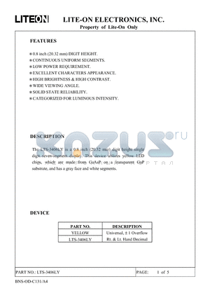 LTS3406LY datasheet - The LTS-3406LY is a 0.8 inch (20.32 mm) digit height single digit seven-segment display