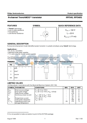 IRF540S datasheet - N-channel TrenchMOS transistor