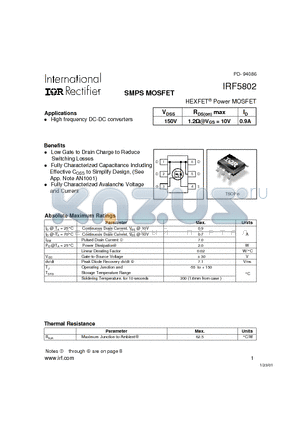 IRF5802 datasheet - Power MOSFET(Vdss=150V, Id=0.9A)