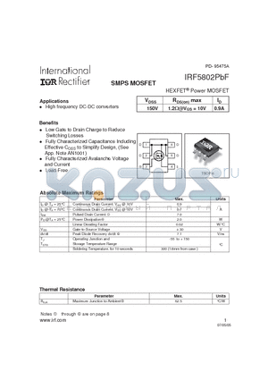 IRF5802PBF datasheet - SMPS MOSFET