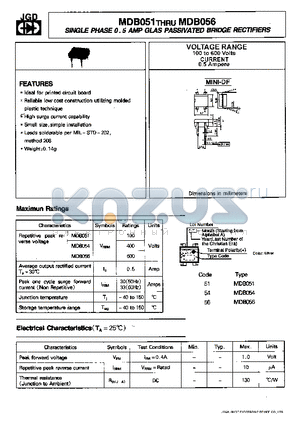 MDB056 datasheet - SINGLE PHASE 0.5 AMP GLAS PASSIVATED BRIDGE RECTIFIERS