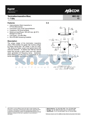 MDC-162SMA datasheet - Termination-Insensitive Mixer 1 - 7 GHz