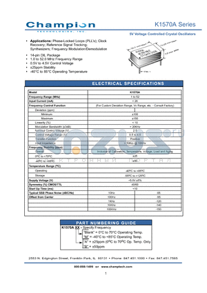 K1570AA datasheet - 5V Voltage Controlled Crystal Oscillators